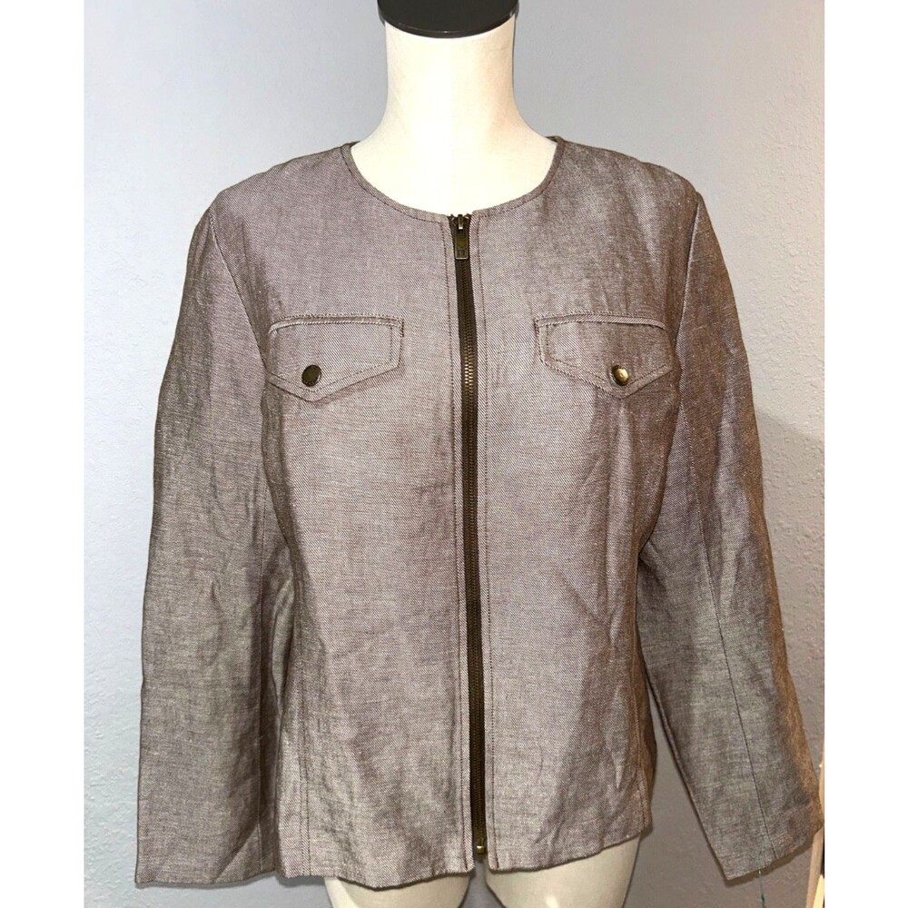 Isaac Mizrahi Women's Linen Cotton Blazer Jacket size XL Zip Up Lagenlook